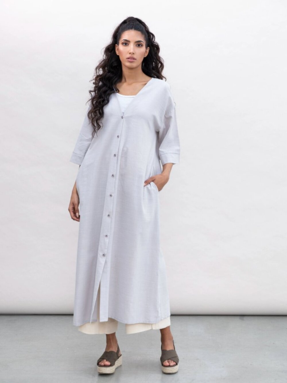LYRA Modest Maya Kaftan Stone 100% Cotton S/M